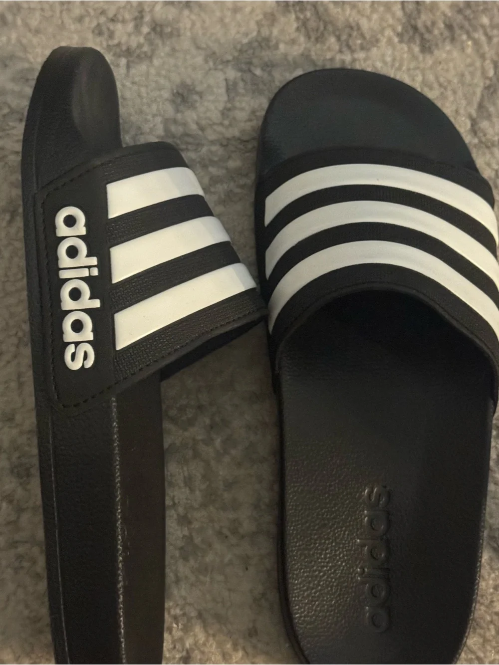 adidas Black and White Slide Sandals with Three-Stripe Strap